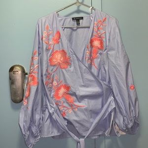 INC floral striped wrap shirt